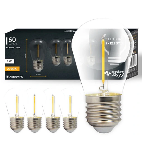 Lot de 5 ampoules LED E27 1W - ST14, filament COB
