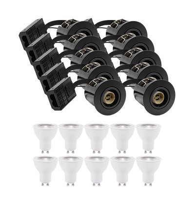 10 pcs spots encastrables Inno88 - Incl. 6W RA97 GU10, noir, IP44, approuvé pour isolation