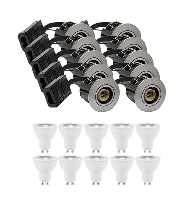 10 pcs spots encastrables Inno88 - Incl. 6W RA97 GU10, aluminium brossé, IP44, approuvé pour isolation