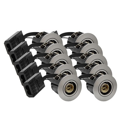 Lot de 10 spots encastrables GU10 Inno88 - Alu brossé, IP44, certifié pour contact avec isolation