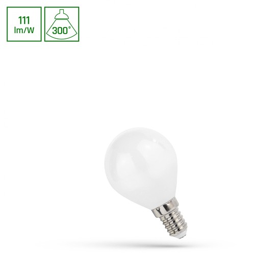 Ampoule LED E14 5,5W sphérique - G45, filament, verre dépoli, blanc chaud, 300°
