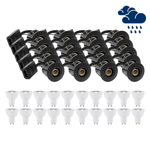 20 pcs. LEDlife spot encastrable Inno88 extérieur - Incl. 6W GU10, noir, IP44, homologué pour isolation