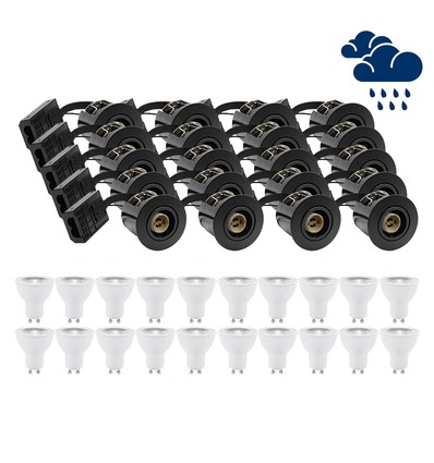 20 pcs. LEDlife spot encastrable Inno88 extérieur - Incl. 6W GU10, noir, IP44, homologué pour isolation