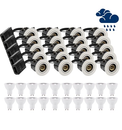 20 pcs. spot encastrable LEDlife Inno88 extérieur - Incl. 6W GU10, blanc, IP44, approuvé pour isolation