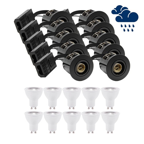 10 pcs. spot encastrable LEDlife Inno88 extérieur - Incl. 6W GU10, noir, IP44, approuvé pour isolation