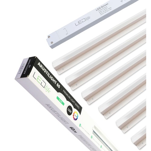 Kit de rails LED dimmables Troldtekt 6x60 cm - Encastré, dimmable par télécommande, Akustilight avec câbles et driver
