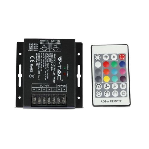 Contrôleur RGBW Sync avec télécommande RF 24 touches - 12V/24V, 4 canaux, synchronisation RJ45, IP20