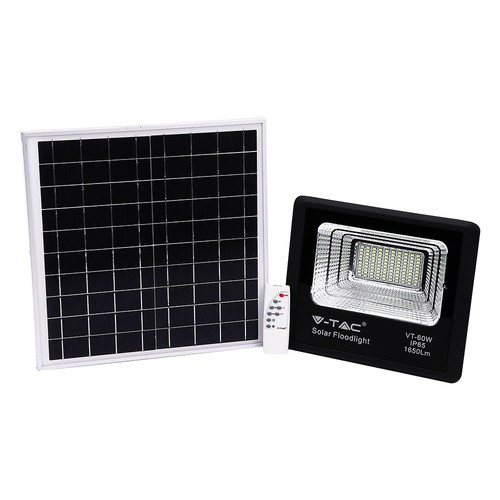 Projecteur LED solaire 60W - 1650lm, IP65, 4000K, noir, avec panneau solaire et télécommande