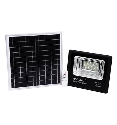 Projecteur LED solaire 60W - 1650lm, IP65, 4000K, noir, avec panneau solaire et télécommande