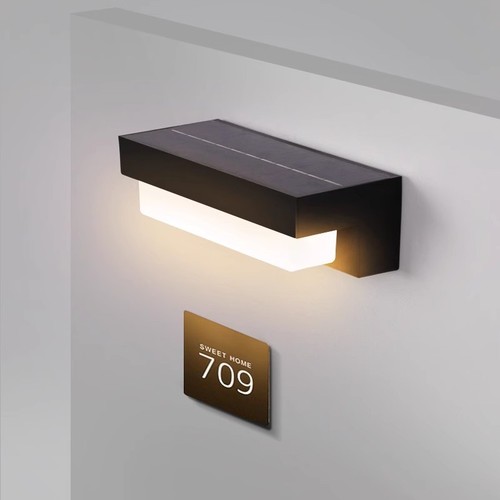 Applique murale solaire CCT - IP54, 3 couleurs de lumière, noir, carrée, capteur crépusculaire