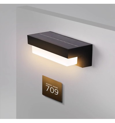 Applique murale solaire CCT - IP54, 3 couleurs de lumière, noir, carrée, capteur crépusculaire