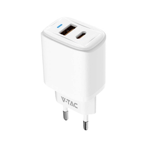 Adaptateur de voyage 20W avec PD et QC - Blanc, 1x port PD, 1x port QC