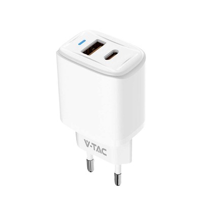 Adaptateur de voyage 20W avec PD et QC - Blanc, 1x port PD, 1x port QC