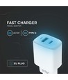 Adaptateur de voyage 20W avec PD et QC - Blanc, 1x port PD, 1x port QC