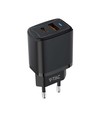 Adaptateur de voyage USB 20W avec PD et QC - Noir, chargeur rapide, 1x USB-A et 1x USB-C PD