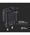 Adaptateur de voyage USB 20W avec PD et QC - Noir, chargeur rapide, 1x USB-A et 1x USB-C PD