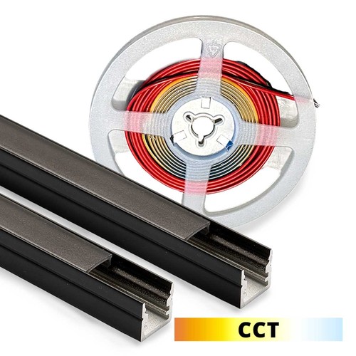 Éclairage pour panneau acoustique, 240 cm, noir - Ensemble complet avec profilé en aluminium et bande LED CCT