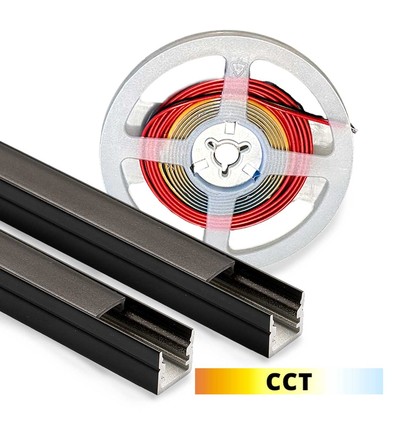 Éclairage pour panneau acoustique, 240 cm, noir - Ensemble complet avec profilé en aluminium et bande LED CCT