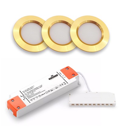 Lot de 3 spots pour meubles Reco68 dimmables - Or, avec alimentation dimmable