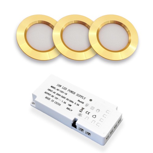 Lot de 3 spots pour meubles Reco68 - Or, avec alimentation incluse