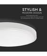Plafonnier LED 24W avec détecteur - Ø29,5cm, IP44, bord blanc, 3000K, capteur micro-ondes intégré