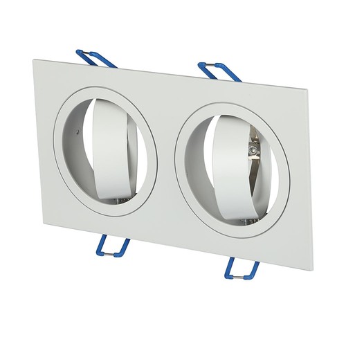 Spot encastrable GU10 double, blanc - IP54, aluminium, perçage : 155x75 mm, dim : 173x91 mm, sans source lumineuse