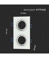 Spot encastrable GU10 double, blanc - IP54, aluminium, perçage : 155x75 mm, dim : 173x91 mm, sans source lumineuse