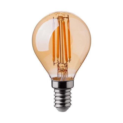 Ampoule LED filament E14 4W - P45, verre ambré, 2200K, forme goutte