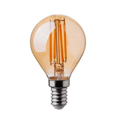 Ampoule LED filament E14 4W - P45, verre ambré, 2200K, forme goutte