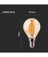 Ampoule LED filament E14 4W - P45, verre ambré, 2200K, forme goutte