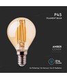 Ampoule LED filament E14 4W - P45, verre ambré, 2200K, forme goutte