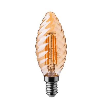Ampoule LED filament E14 4W flamme - Twist, verre ambré, 2200K, 350lm