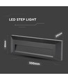 Éclairage d'escalier LED 3W - IP65, noir, rectangulaire, extérieur, 230 x 80 x 28 mm