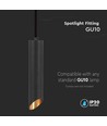 Suspension GU10 en aluminium noir, Ø5,5cm - 30cm de long, IP20 intérieur, sans source lumineuse