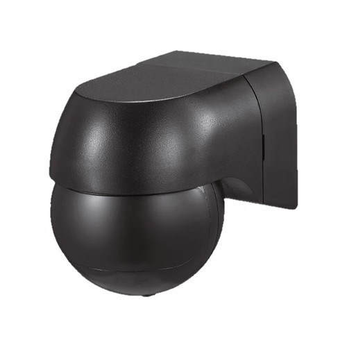 Détecteur mural PIR avec tête orientable, IP44 - 180 degrés, portée 12m, noir, extérieur et intérieur