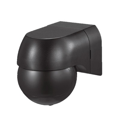 Détecteur mural PIR avec tête orientable, IP44 - 180 degrés, portée 12m, noir, extérieur et intérieur