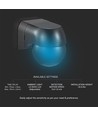 Détecteur mural PIR avec tête orientable, IP44 - 180 degrés, portée 12m, noir, extérieur et intérieur