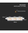 Spot encastrable en plâtre 3xGU10, rond - Blanc, IP20, Perçage : 285x105 mm, Dim : 280x100x40 mm