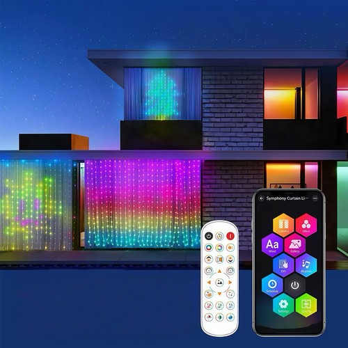 Rideau lumineux RGBIC 2x2 mètres - Motifs et texte programmables
