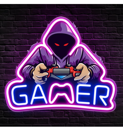 Gamer néon enseigne avec lumière LED - Grand modèle 39x33 cm, parfait pour salle de jeux