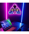 Gamer néon enseigne avec lumière LED - Grand modèle 39x33 cm, parfait pour salle de jeux