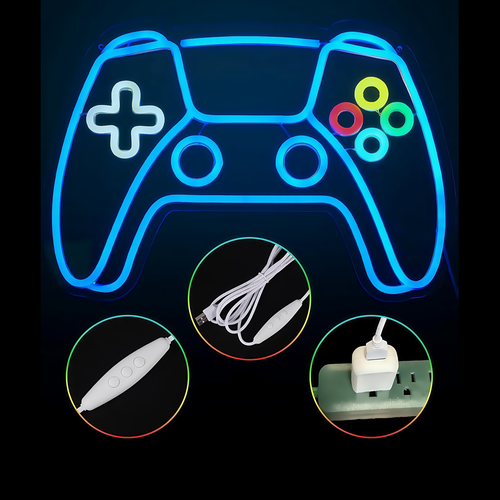 Controller néon enseigne gamepad, lumière LED - Grand modèle 39x27 cm, parfait pour salle de jeu
