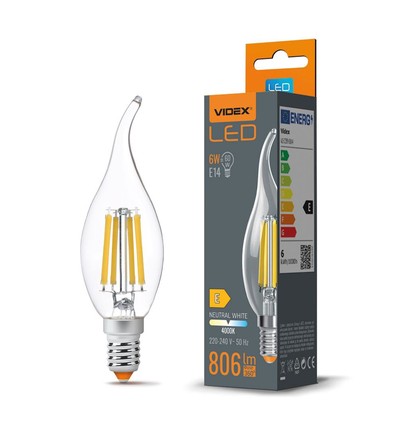 E14 6W LED filament flamme coup de vent - C35, 806lm, 4000K, flicker free, remplace 60W