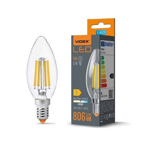 E14 6W LED filament flamme - C35, 806lm, 4000K, 360 degrés, remplace 60W