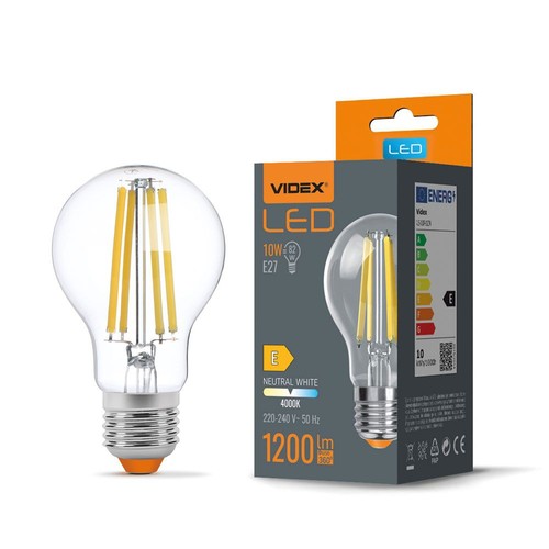E27 10W LED filament ampoule - A60, 4000K, 360 degrés, verre