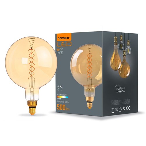 E27 8W LED dimmable - Spirale ambrée, 2200K, 500lm, 360°, G200, RA88, remplace 42W