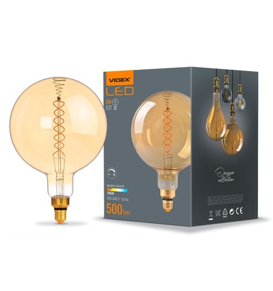 E27 8W LED dimmable - Spirale ambrée, 2200K, 500lm, 360°, G200, RA88, remplace 42W