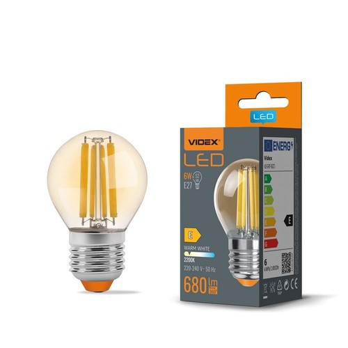 E27 6W LED filament sphérique - G45, 2200K, Verre ambré, 360 degrés, 750lm