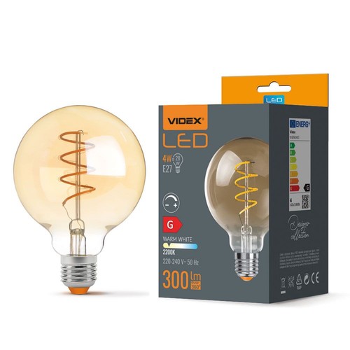 Ampoule LED E27 4W dimmable - G95, filament spirale, verre ambre, 2200K, flicker free