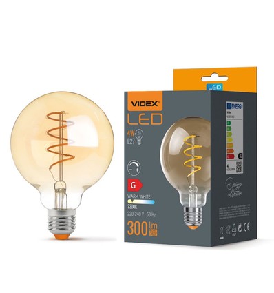 Ampoule LED E27 4W dimmable - G95, filament spirale, verre ambre, 2200K, flicker free